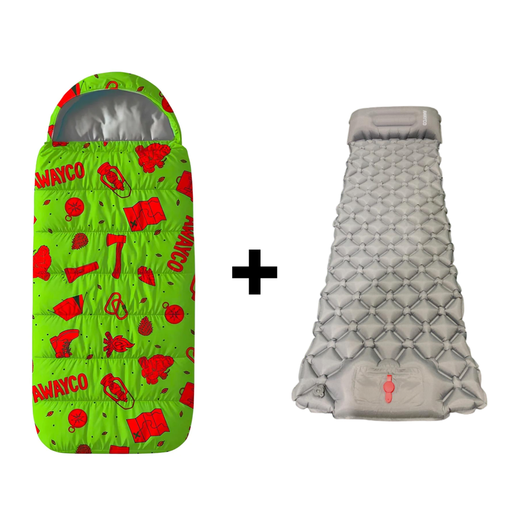 Bolsa Dormir Infantil Niños + Colchoneta Inflable Awayco Verde