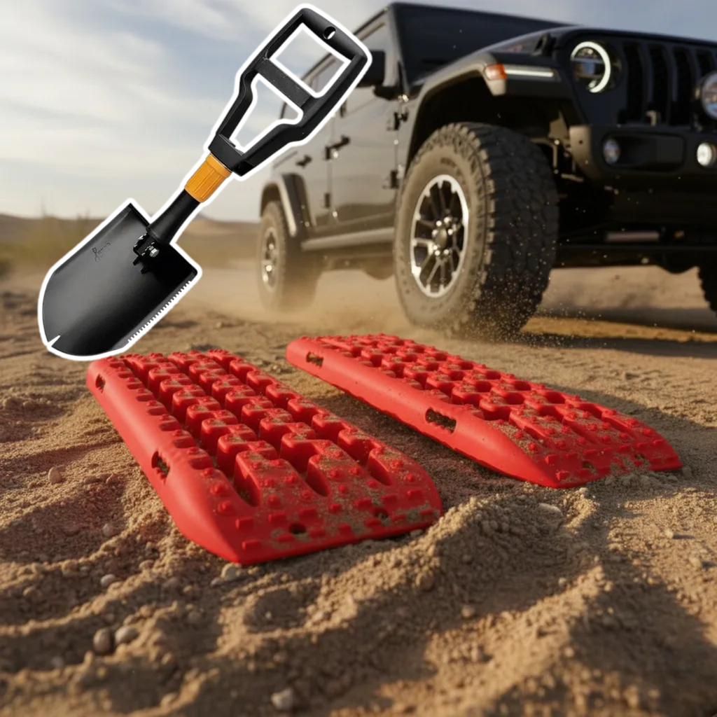 Kit Plancha Desatasco Par + Pala Plegable Awayco 4x4 Rescate Arena Nieve Barro  