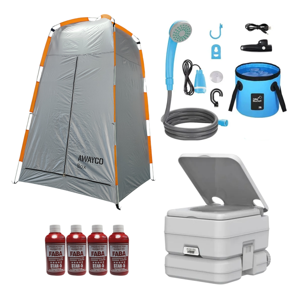 Carpa Baño Awayco Box Vestidor Cambiador Con Inodoro Químico Torque Marine 10l + Ducha USB Awayco+ Liquido Faba  
