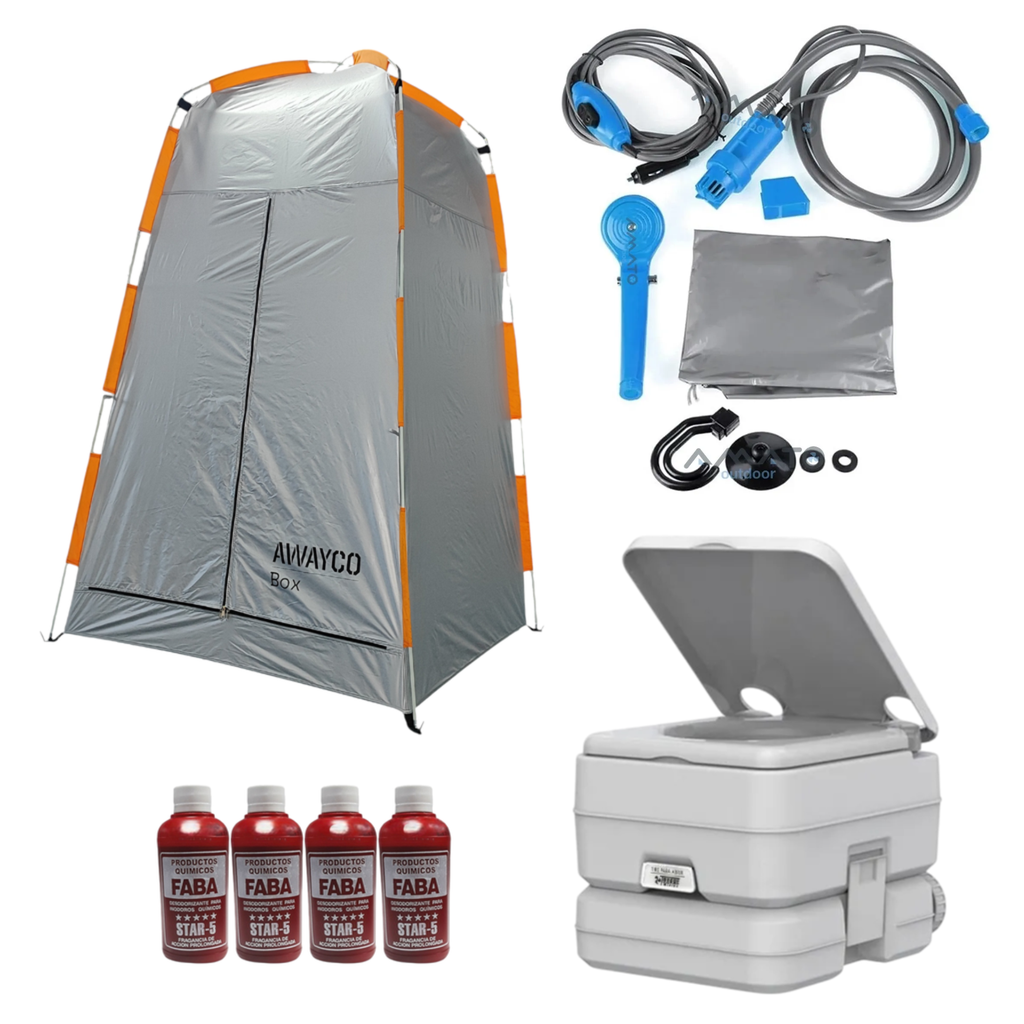 Carpa Baño Awayco Box Vestidor Cambiador Con Inodoro Químico Torque Marine 10l + Ducha 12v + Liquido Faba   