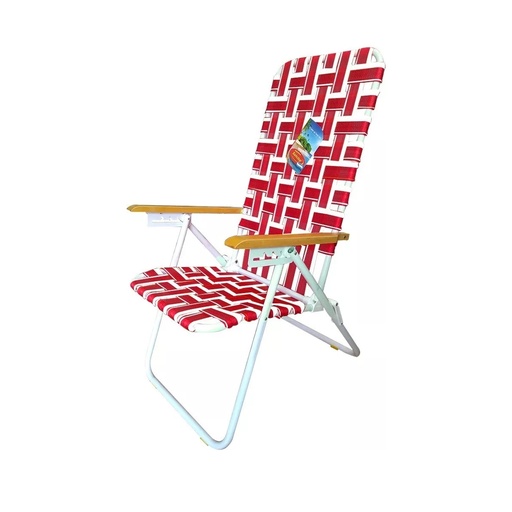 [SOL-1095 RojoBlanco] Reposera Silla De Aluminio Alta 5 Posiciones Solcito 1095