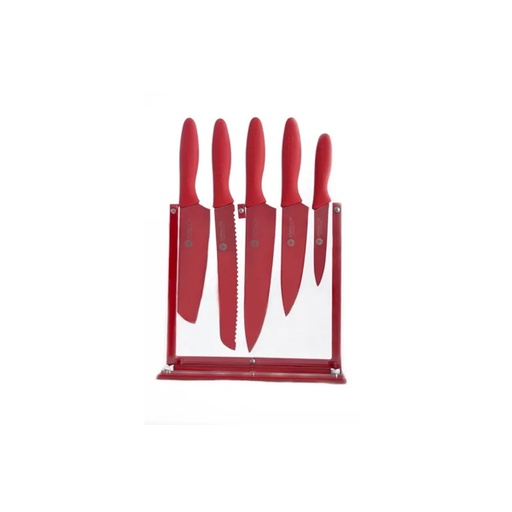[BOK-910R] Set De 5 Cuchillos Soporte Acrílico Bokercut 