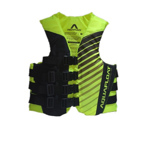 [KIE-1010120305312 Negro] Chaleco Salvavidas Aquafloat Ski Moto De Agua 4 Cinturones Talle 12