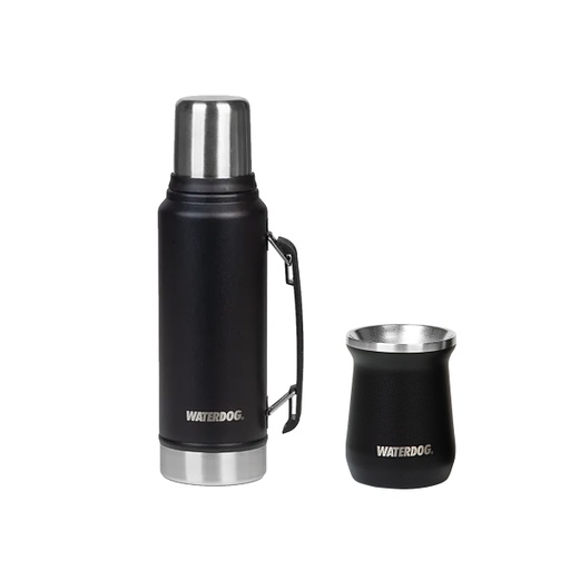 [WALD-OMBU1000BK-ZOILO240BK] Combo Termo Waterdog Ombu 1 Lpico Cebador + Mate Zoilo Acero
