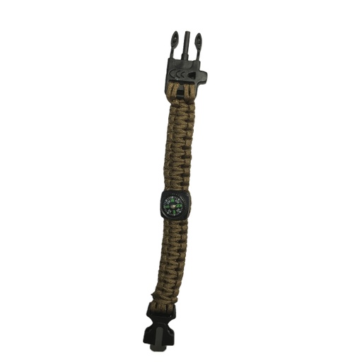 [ATE-PulseraSilbato  Marron] Pulsera Supervivencia Paracord Brújula Camping 5en1