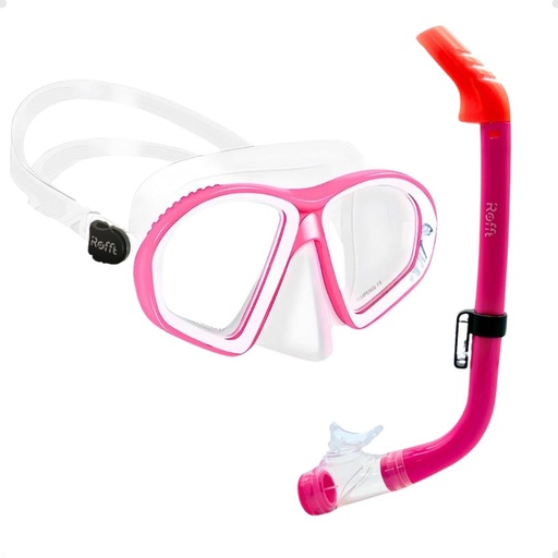 [Rofft-M2020S Rosa] Set Snorkel Antiparras Con Lente Panorámico Vidrio Templado Rosa