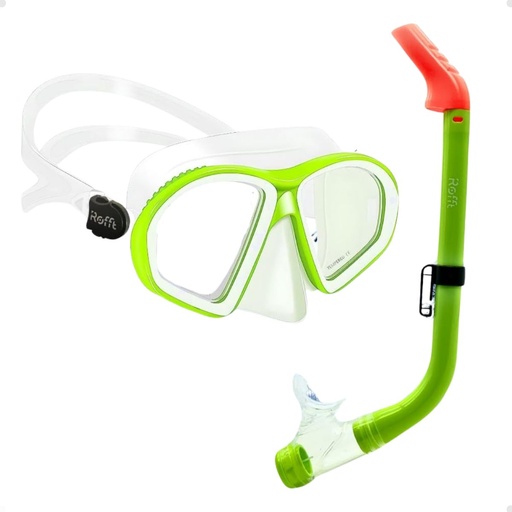 [Rofft-M2020S Verde] Set Snorkel Antiparras Con Lente Panorámico Vidrio Templado Verde